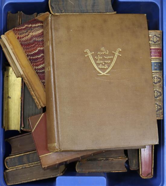 A box of leather bound books and Seven Pillars of Wisdom, T.E. Lawrence